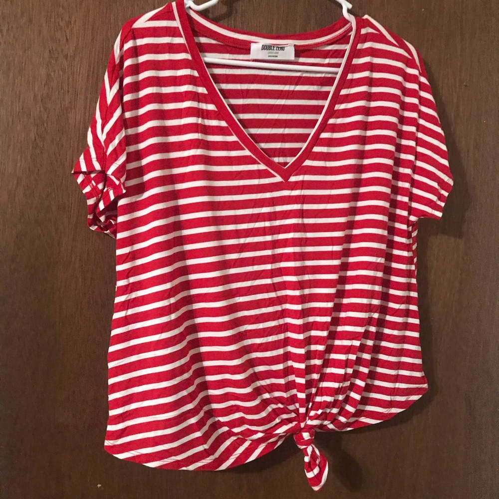 Red and white front tie shirt